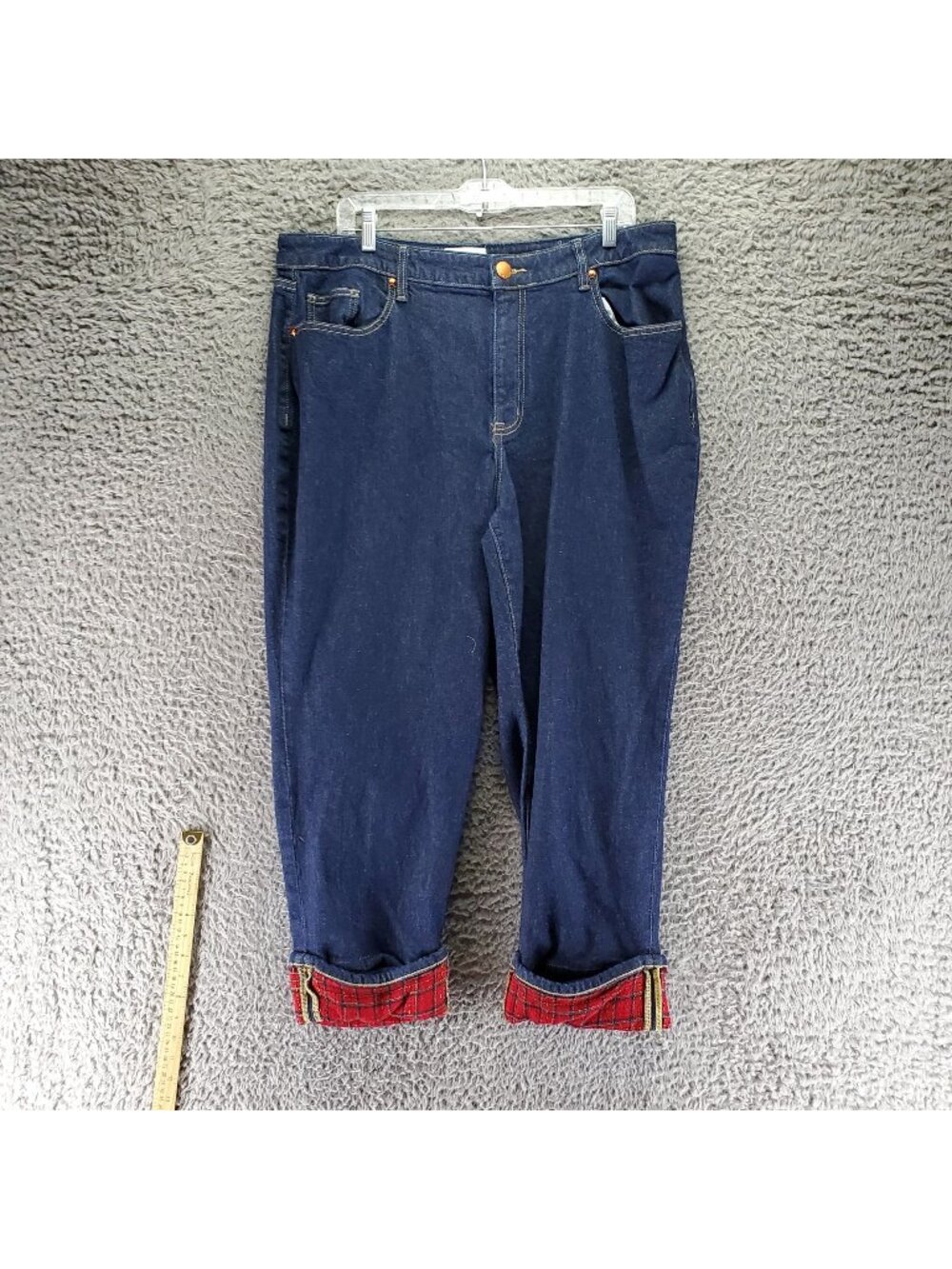 Lane Bryant Jeans Womens Size 18 Blue Mid-Rise Boyfriend Flannel Cuffs *Read*